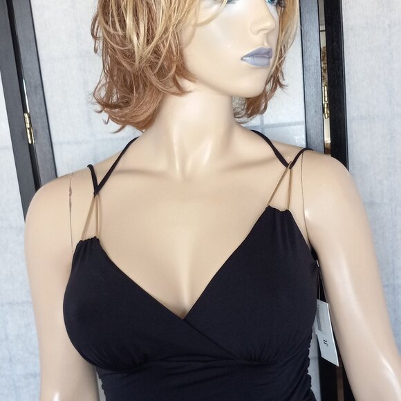 NWT JustFab Textured Faux Wrap Dress XS Open Back w/ Gold Metal Detail SEXY! - Picture 1 of 12